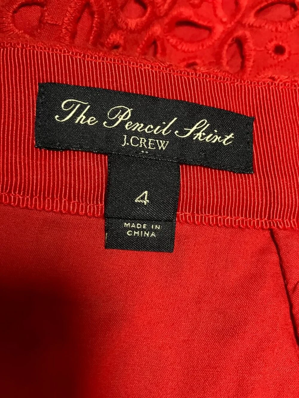 J. Crew No. 2 Pencil Skirt Ultra Eyelet, Red, Cotton, Size 4, Style 45545 - Picture 3 of 4